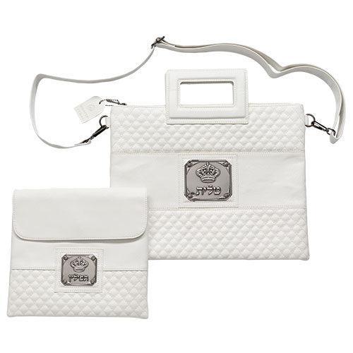 Leather Like Talit Bag with Plate 36*29 cm - White