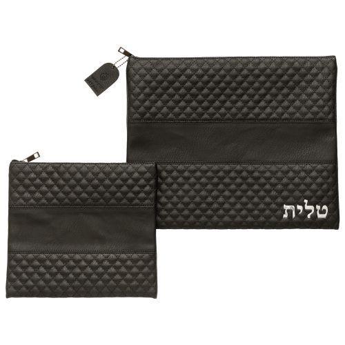 Leather Like Talit - Tefilin Set 36*29 cm Black with Embossed logo