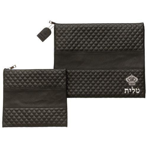 Leather Like Talit - Tefilin Set 36*29 cm Black with Embossed logo