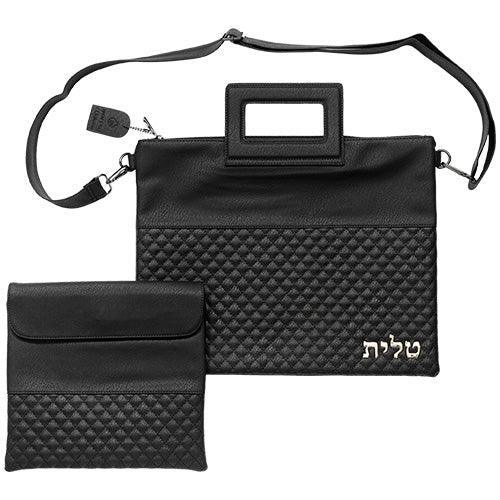 PU Fabric Talit & Tefilin Set 38*31 cm - Black with Embossed logo