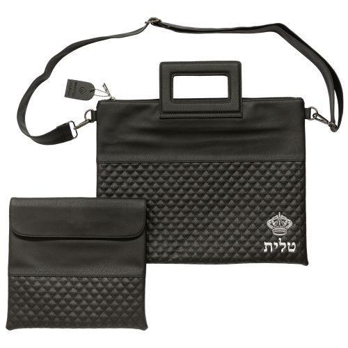PU Fabric Talit & Tefilin Set 38*31 cm - Black with Embossed logo