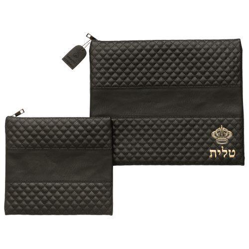 Leather Like Talit - Tefilin Set 36*29 cm Black with Embossed logo