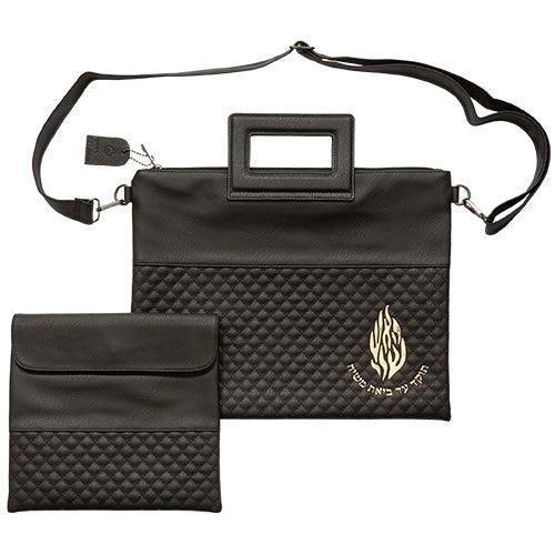 PU Fabric Talit & Tefilin Set 38*31 cm with Handles&Embossed logo - Black