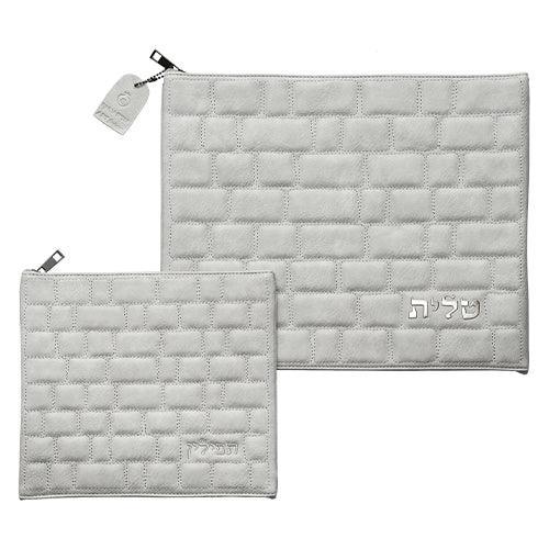 Leather Like Talit - Tefilin Set 36*29 cm with Embossed logo - Gray