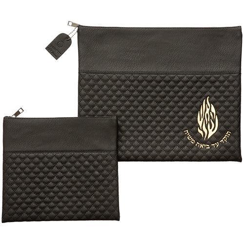 Leather Like Talit - Tefilin Set 36*29 cm with Embossed logo - Black