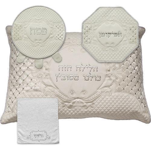 Leather Like 4 pcs Passover Set: Pillow, Passover & Afikoman Covers with Towel
