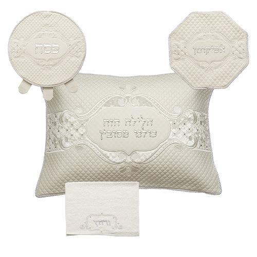 Leather Like 4 pcs Passover Set: Pillow, Passover & Afikoman Covers with Towel