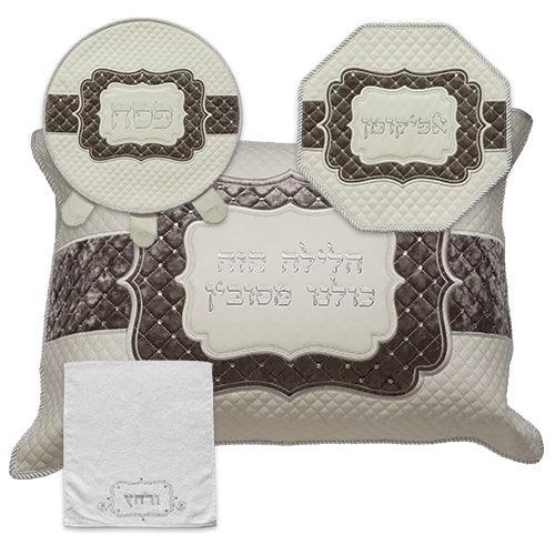 Leather Like 4 pcs Passover Set: Pillow, Passover & Afikoman Covers with Towel