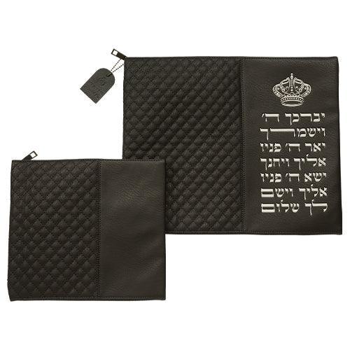 Leather Like Talit - Tefilin Set 36*29 cm Black with Embossed Letters
