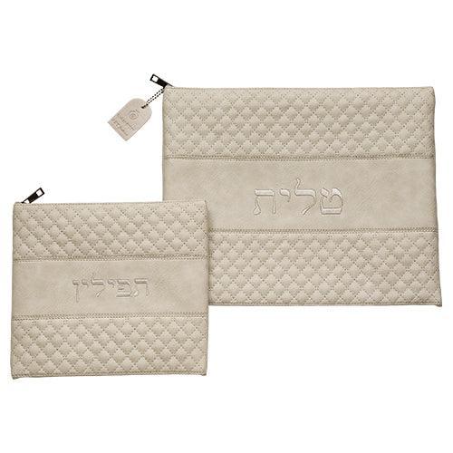 Leather Like Talit - Gray Tefilin Set 36*29 cm with Embroidery