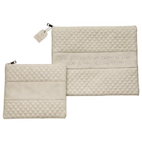 Leather Like Talit - Tefilin Set 36*29 cm Gray with Embossed Letters