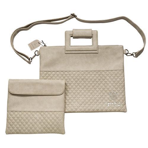 Leather Like Talit - Tefilin Set 36*29 cm with Bold Embroidery - Gray