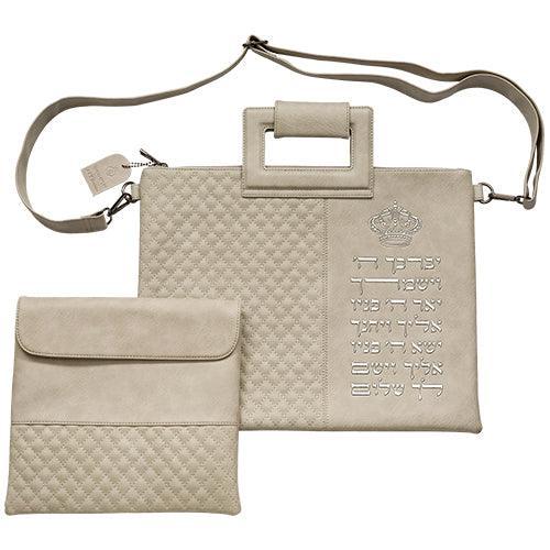 Leather Like Talit - Tefilin Set 36*29 cm with Bold Embroidery - Gray