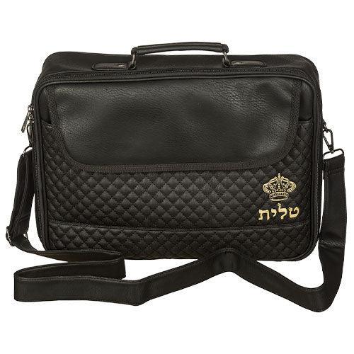 PU Fabric Talit 43*36 cm with Handle- Black with Embossed Letters