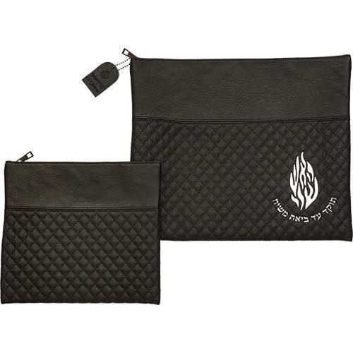 Leather Like Talit - Tefilin Set 36*29 cm with Embossed logo - Black
