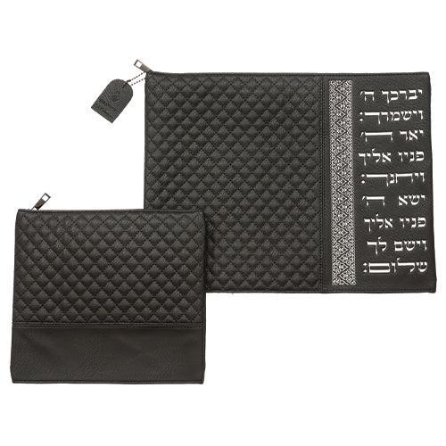 Leather Like Talit - Tefilin Set 36*29 cm Black with Embossed Texture