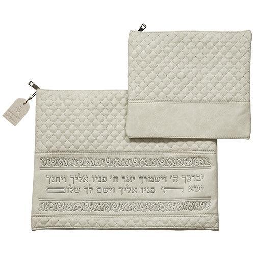 Leather Like Talit - Tefilin Set 36*29 cm Gray with Embossed Texture