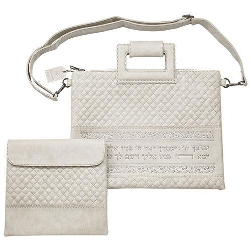 PU Fabric Talit & Tefilin Set 38*31 cm - Gray with Embossed Letters