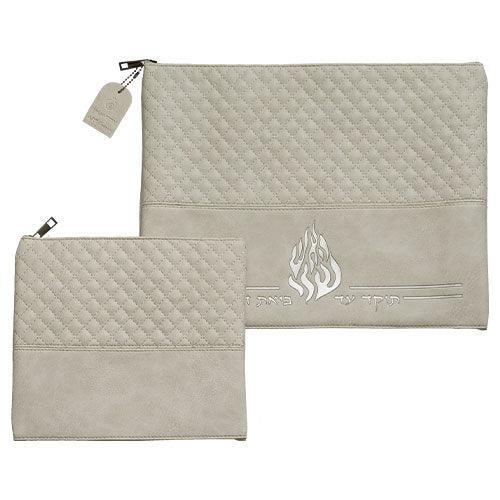 Leather Like Talit - Tefilin Set 36*29 cm with Embossed logo - Stone