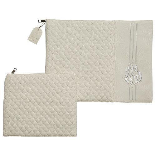 Leather Like Talit - Tefilin Set 36*29 cm with Embossed logo - White
