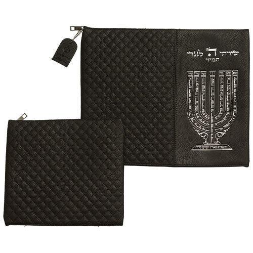 Leather Like Talit - Tefilin Set 36*29 cm Black with Embossed Letters