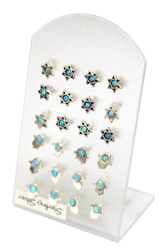 Sterling Silver Pair Of Earrings Hamsa/star Of David With Opal (12 On Display)