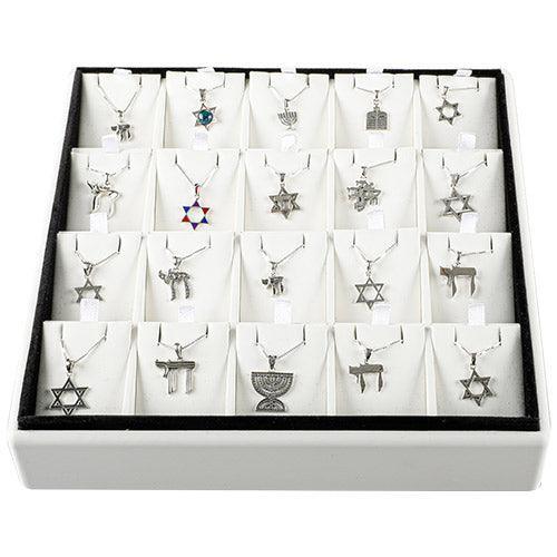 Display of 20 Assorted Judaica Pendants with Chain