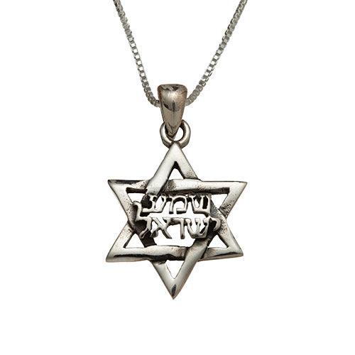 Sterling Silver Necklace- Star Of David 2 Cm- "shma Israel"