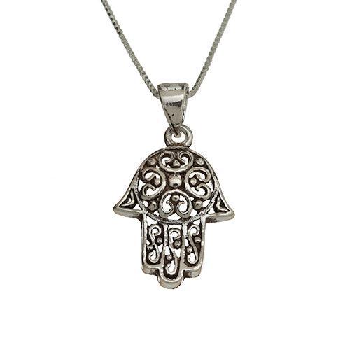Sterling Silver Necklace- Filigree Hamsa 3 Cm