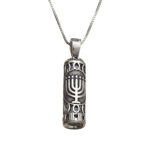 Sterling Silver Necklace- Mezuzah 3 Cm- "menorah"