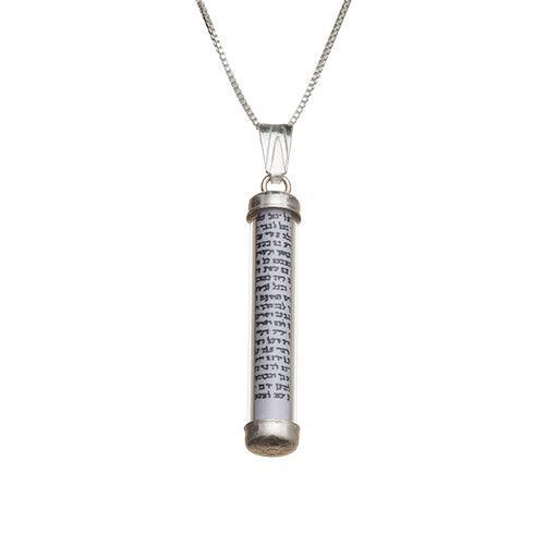 Sterling Silver Necklace- Clear Mezuzah 3 Cm