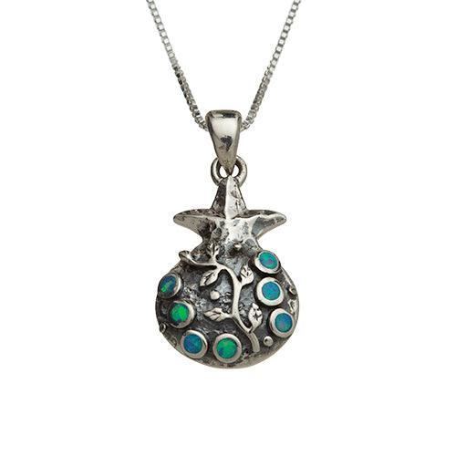 Sterling Silver Necklace- Pomegranate With Blue Stone 2.5 Cm