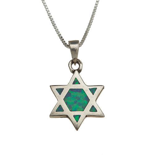 Sterling Silver Necklace With Opal Stone "star Of David" 2 Cm