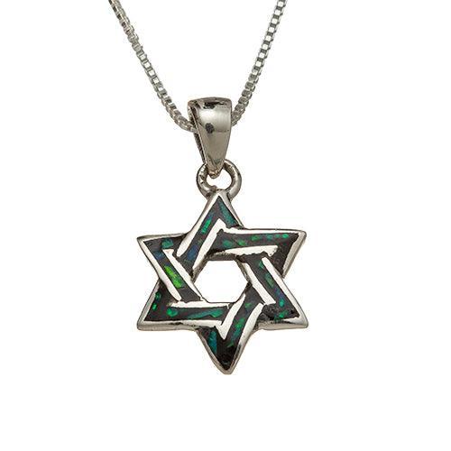 Sterling Silver Necklace With Opal Stone "star Of David" 2 Cm