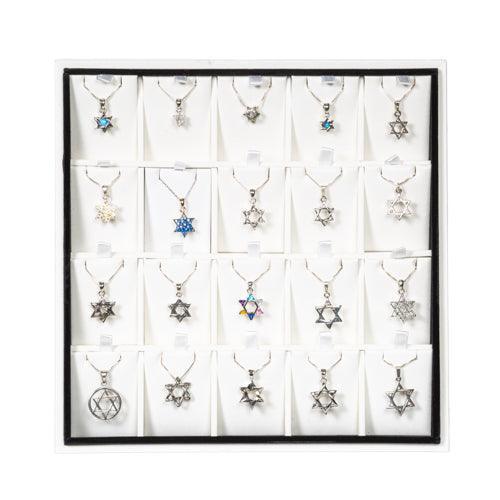 Full Display Of Magen David Pendants With Chains- Assorted Designs