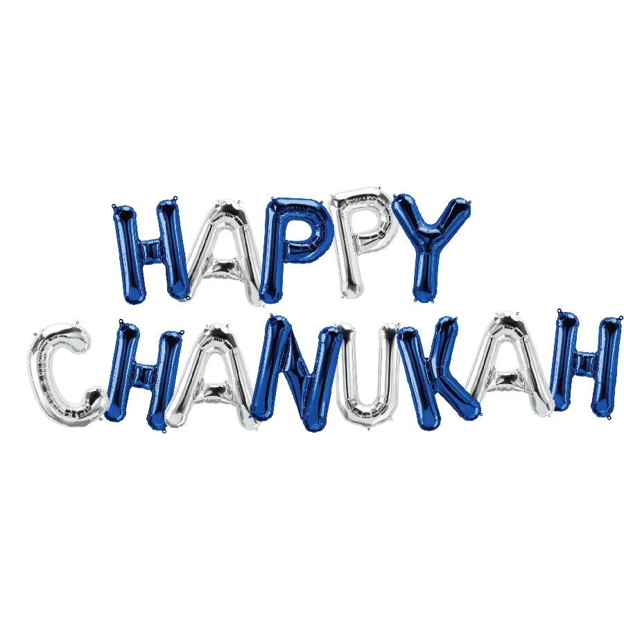 Happy Chanukah Letter Balloons - Silver and Blue