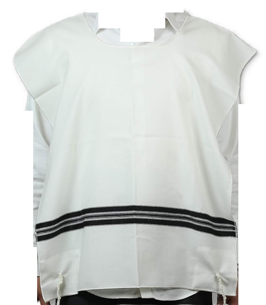 Chabad Wool Tzitzit Black on white. Corner: Silk  100% Wool  [Adult]