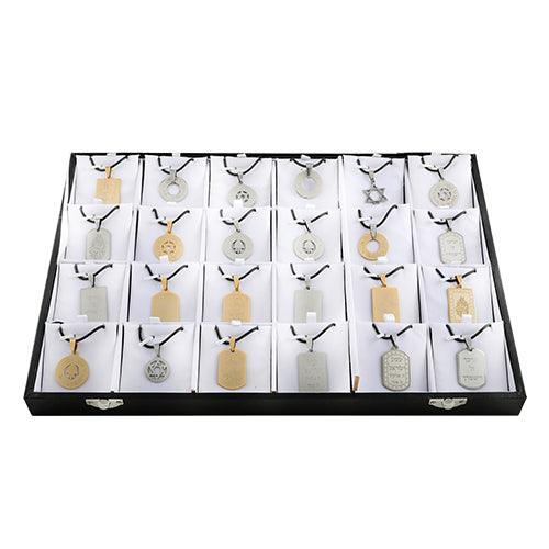 Stainless Steel Pendants With Silicon String On Display, Assorted Designs (24)