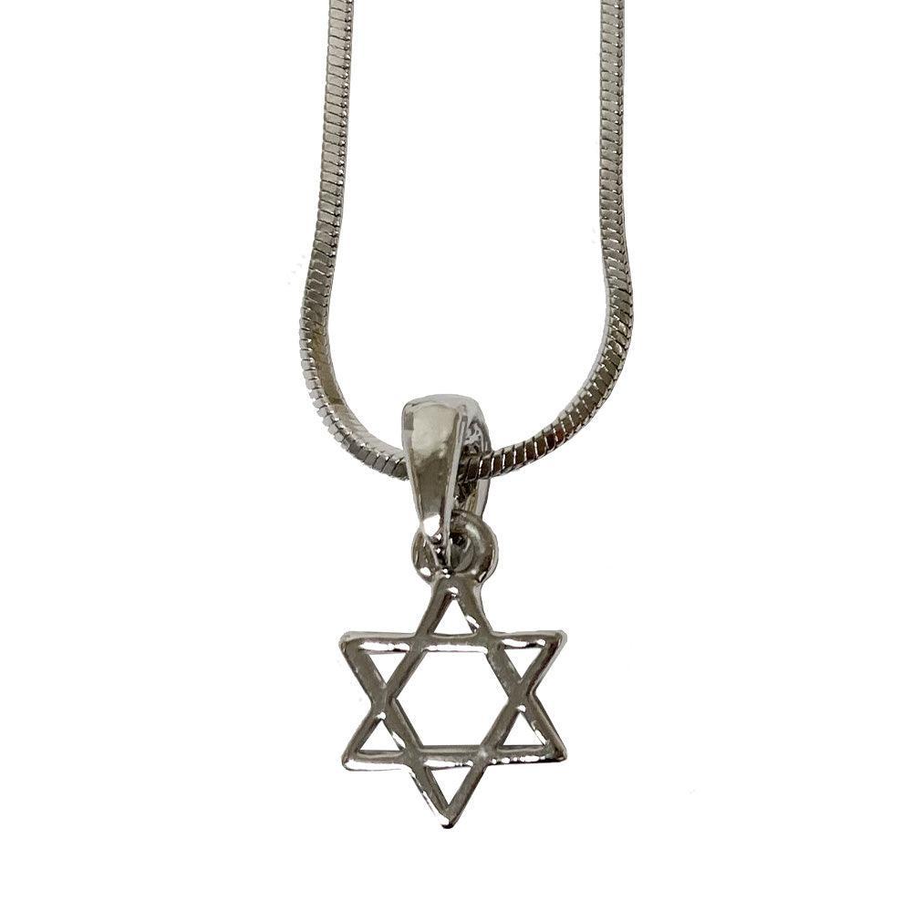 Rhodium Pendant- Small Magen David 1 cm- Silver Color, 45 cm Necklace