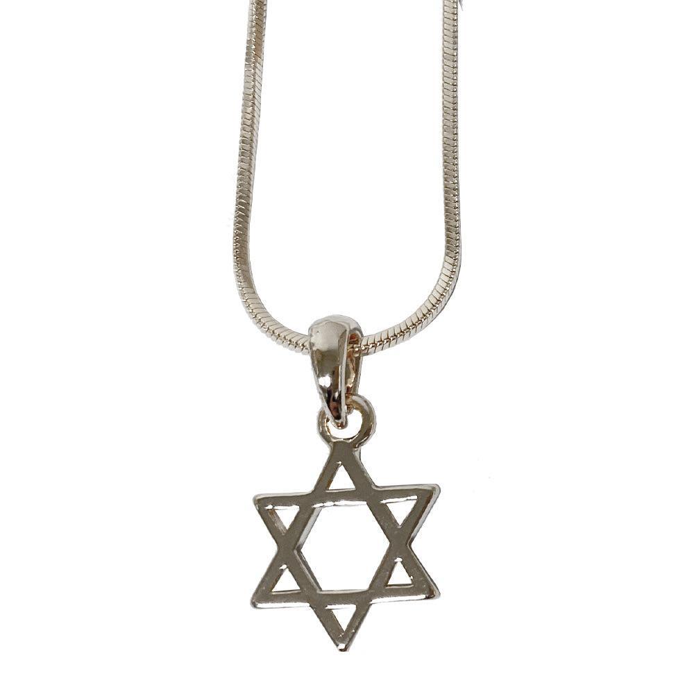 Rhodium Pendant- Medium Magen David 1.5 cm- Silver Color, 45 cm Necklace