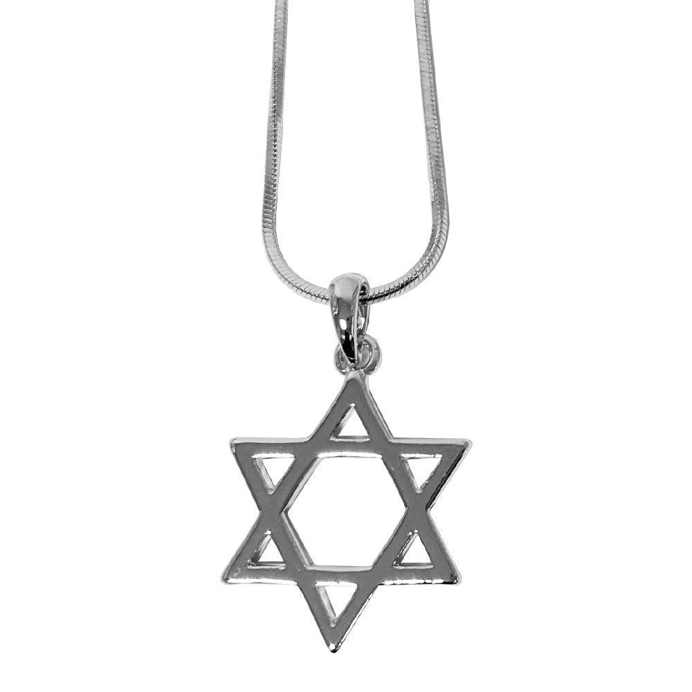 Rhodium Pendant- Large Magen David 2 cm- Silver Color, 45 cm Necklace