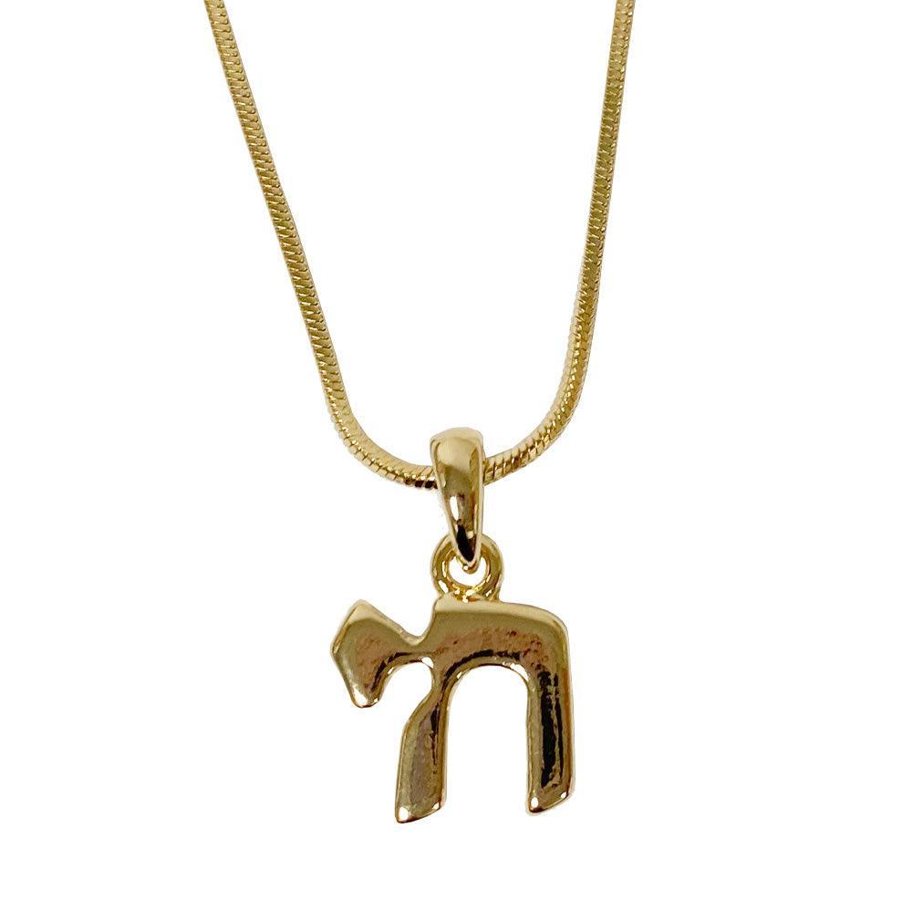 Rhodium Pendant- Medium Chai 1.5 cm- Gold Color, 45 cm Necklace
