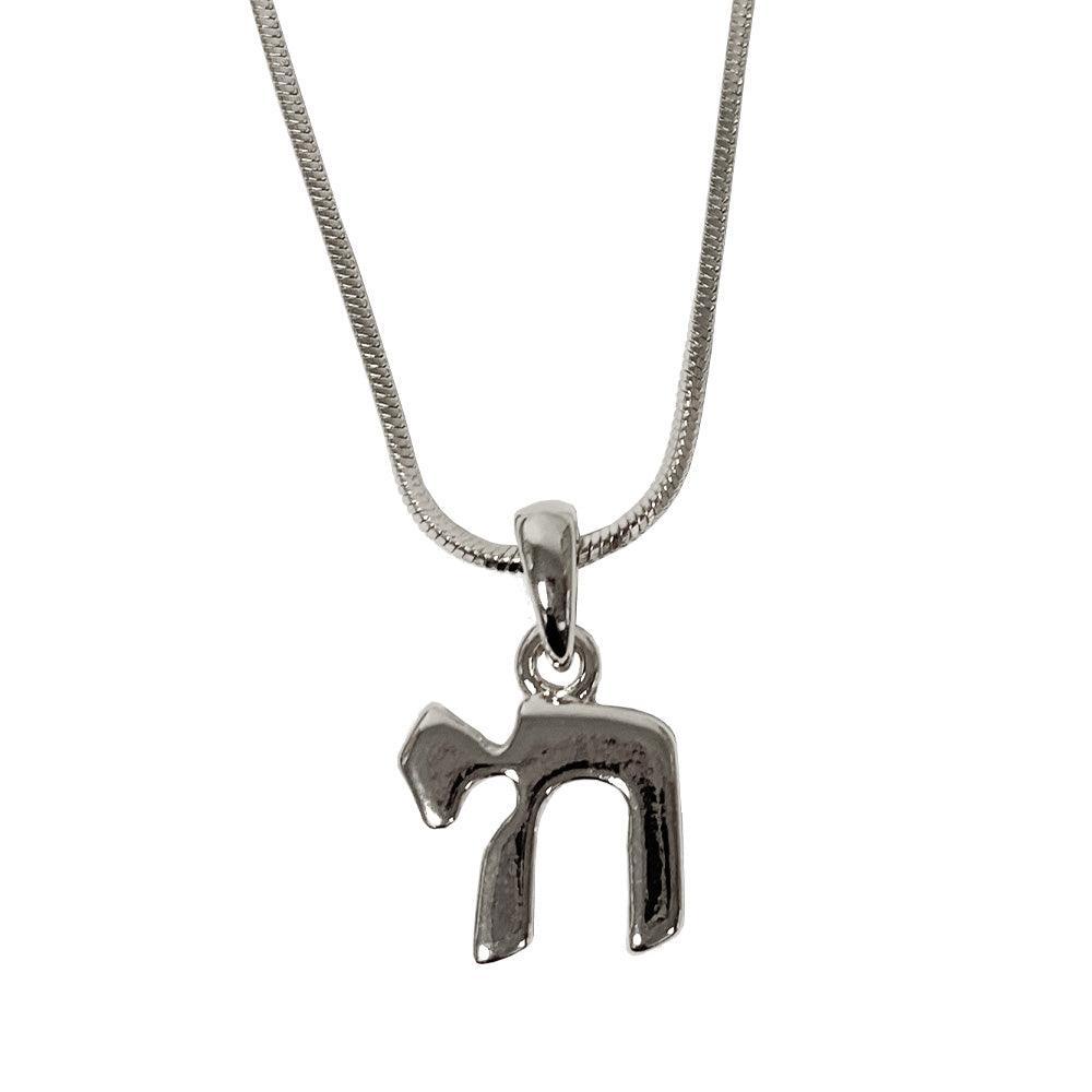 Rhodium Pendant- Medium Chai 1.5 cm- Silver Color, 45 cm Necklace