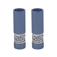 Emanuel Round Candlesticks with Metal Cutout Blue