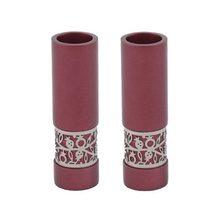 Emanuel Round Candlesticks with Metal Cutout Maroon