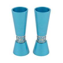 Emanuel Large Candlesticks with Metal Cutout Turquoise
