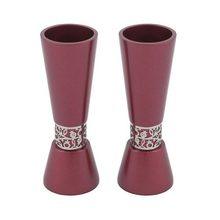 Emanuel Large Candlesticks with Metal Cutout Maroon