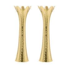 Emanuel Hammered Flower Shaped Candlesticks-Gold 8"