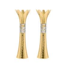 Emanuel Hammered Flower Shaped Candlesticks w/ Lace-Gold 8"