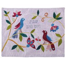 Blue Pair Birds Raw Silk Appliqued Challa Cover